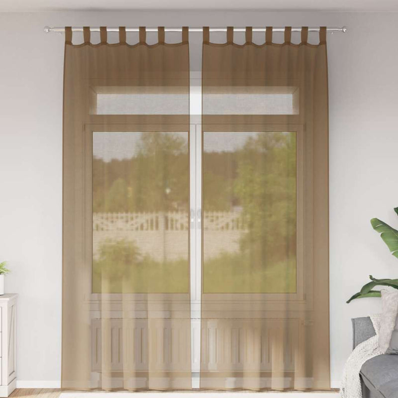 Afbeelding laden in galerijviewer, Vidaxl gordijnen voile met lussen 2 st 140x260 cm lichtbruin
