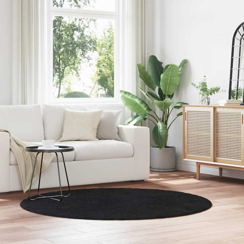 Afbeelding laden in galerijviewer, Vidaxl hoogpolig vloerkleed navarra 160x160 cm polyester zwart
