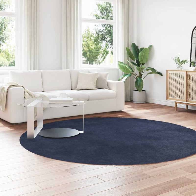 Afbeelding laden in galerijviewer, Vidaxl hoogpolig vloerkleed navarra 240x240 cm polyester marineblauw
