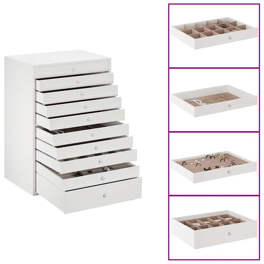 Vidaxl sieradendoos 10-laags met horlogehouders wit 29x20,5x40,5 cm