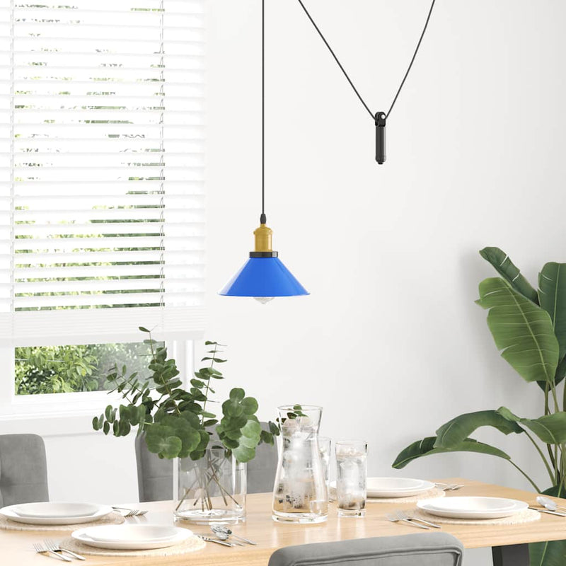 Afbeelding laden in galerijviewer, Vidaxl hanglamp in hoogte verstelbaar e27 ø22 cm metaal donkerblauw
