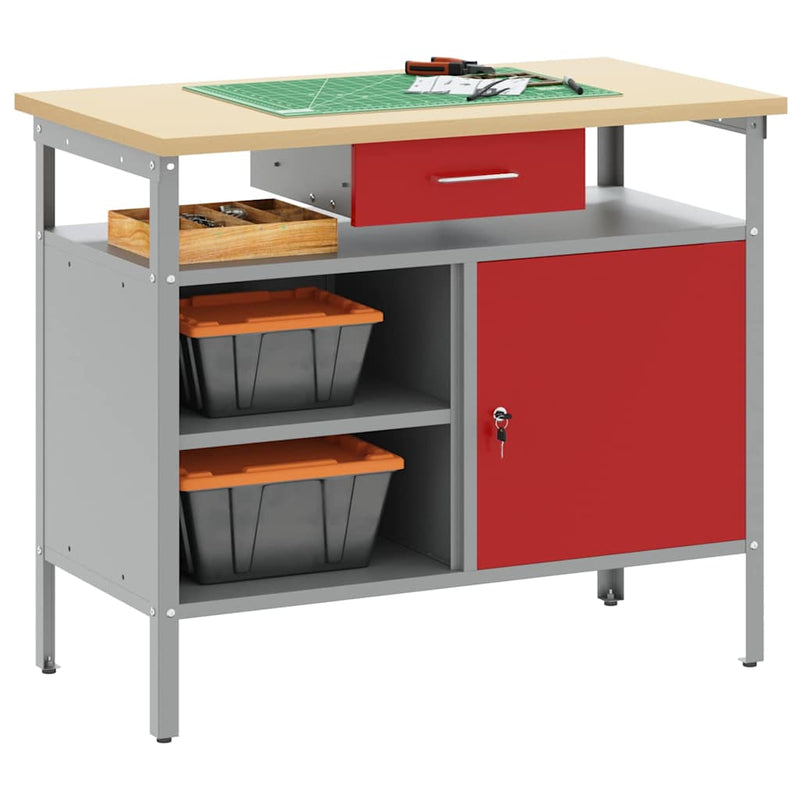 Afbeelding laden in galerijviewer, Vidaxl werkbank met lade met plank rood en grijs 100 x 55 x 85 cm
