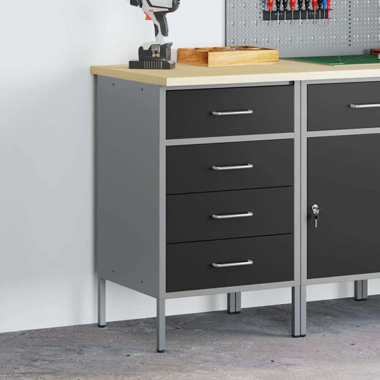 Vidaxl werkbank met lade met opslag zwart en grijs 50 x 55 x 85 cm