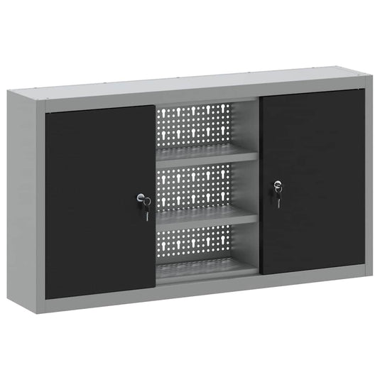 Vidaxl gereedschapskast met plank zwart en grijs 50 x 20 x 55 cm