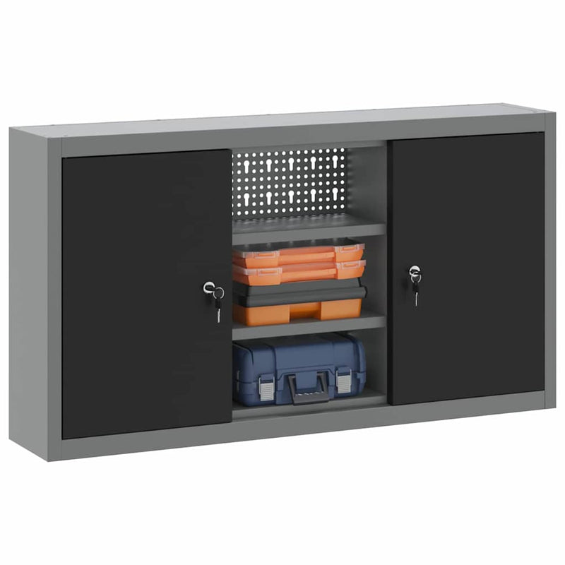 Afbeelding laden in galerijviewer, Vidaxl gereedschapskast met plank zwart en grijs 50 x 20 x 55 cm
