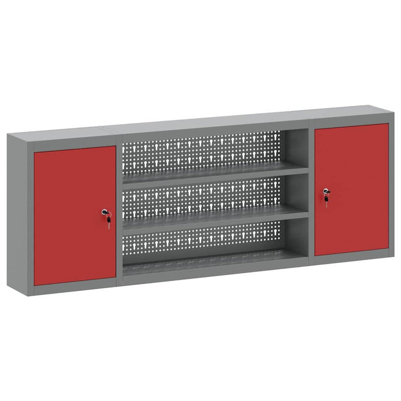 Afbeelding laden in galerijviewer, Vidaxl gereedschapskast met plank rood en grijs 50 x 20 x 55 cm
