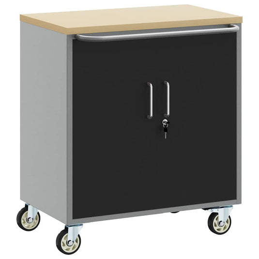 Vidaxl werkbank met plank met wiel zwart en grijs 75 x 45 x 85 cm