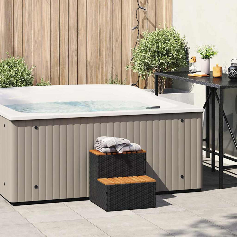Afbeelding laden in galerijviewer, Vidaxl hottub-opstap 50x50x50,5cm poly rattan massief acaciahout zwart
