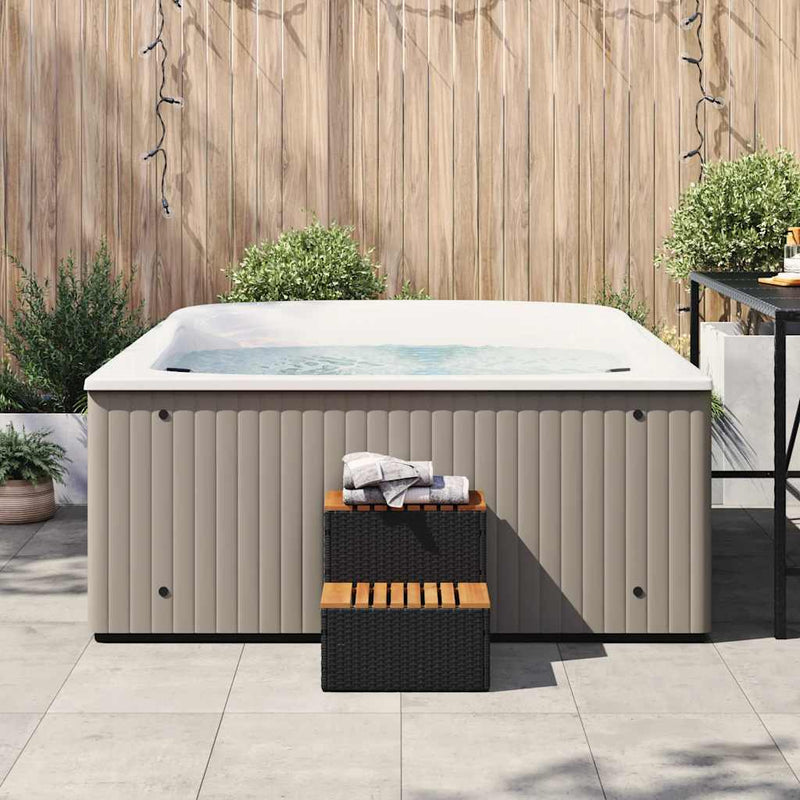 Afbeelding laden in galerijviewer, Vidaxl hottub-opstap 50x50x50,5cm poly rattan massief acaciahout zwart
