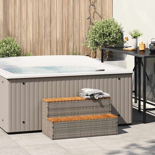 Vidaxl hottub-opstap 100x50x50,5 cm poly rattan massief acaciahout