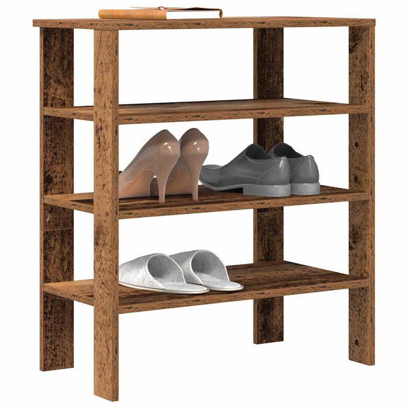 Afbeelding laden in galerijviewer, Vidaxl schoenenrek 61x32x70 cm bewerkt hout oud houtkleurig
