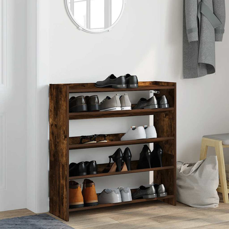 Afbeelding laden in galerijviewer, Vidaxl schoenenrek 80x25x81 cm bewerkt hout gerookt eikenkleurig
