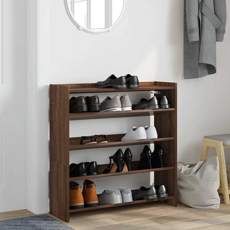 Afbeelding laden in galerijviewer, Vidaxl schoenenrek 80x25x81 cm bewerkt hout bruin eikenkleur
