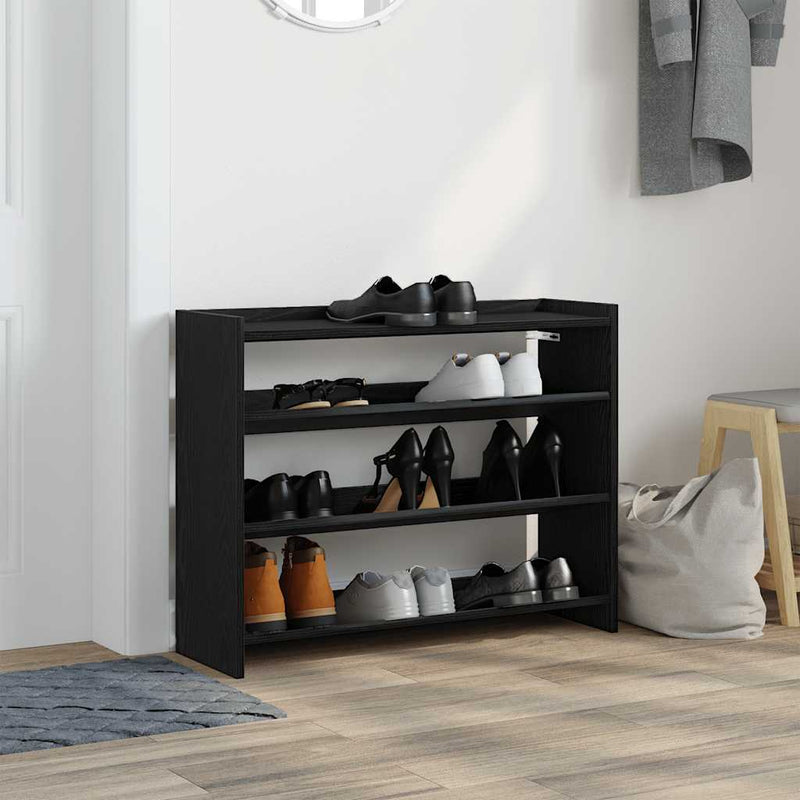 Afbeelding laden in galerijviewer, Vidaxl schoenenrek 80x25x62 cm bewerkt hout zwart
