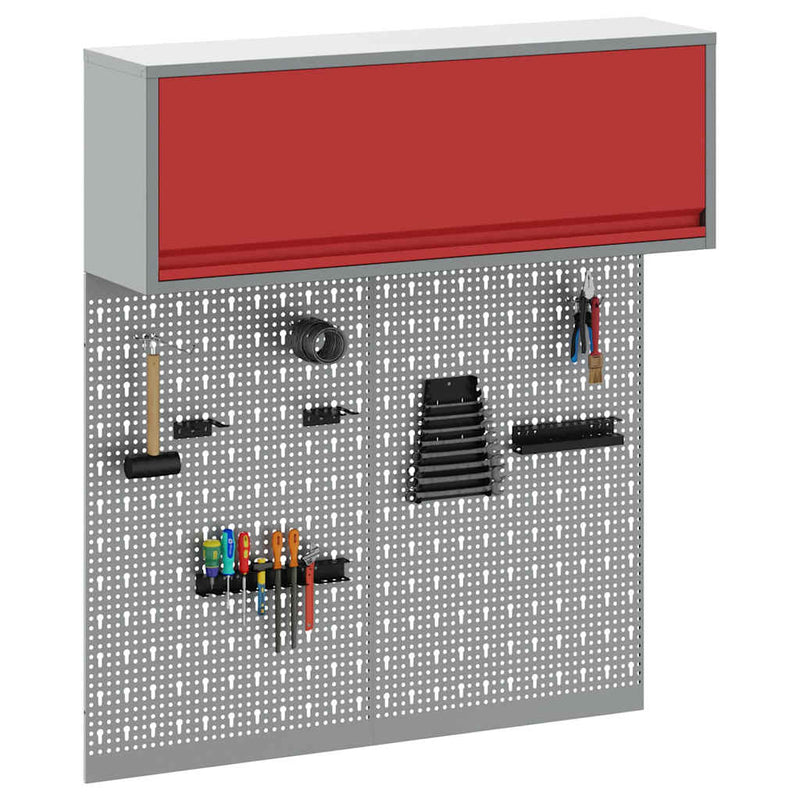 Afbeelding laden in galerijviewer, Vidaxl gereedschapskast set met plank 3 st rood gepoedercoat staal
