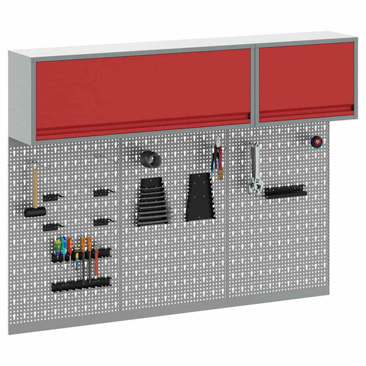 Vidaxl gereedschapskast set met plank 5 st rood gepoedercoat staal