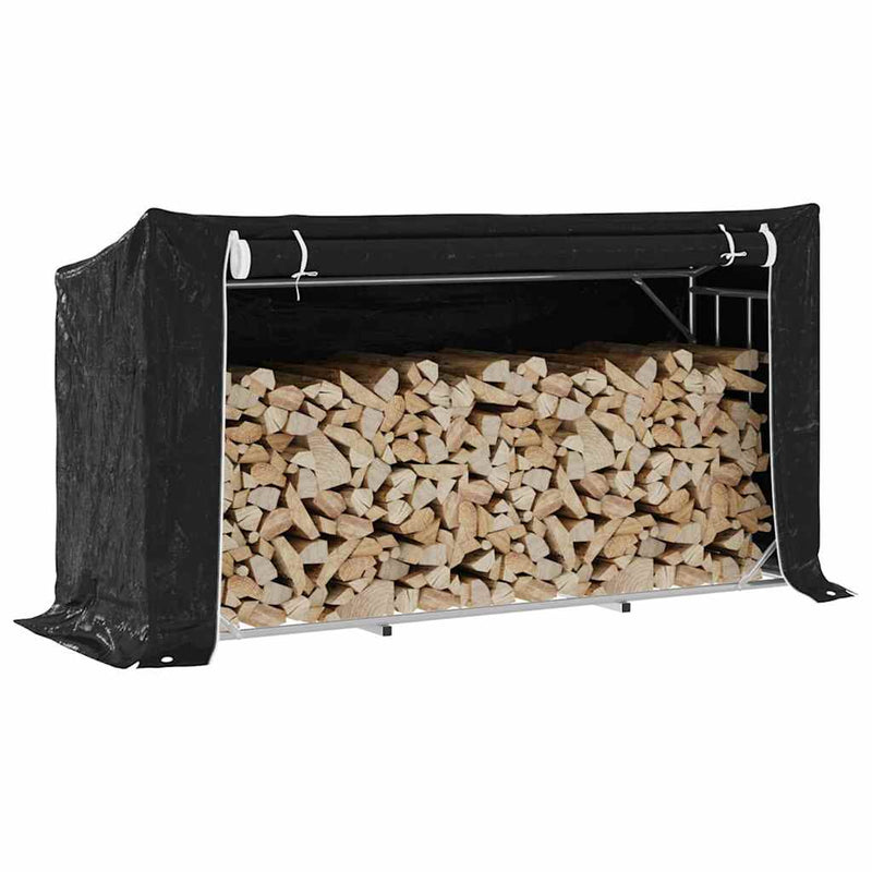 Afbeelding laden in galerijviewer, Vidaxl haardhoutrek met regenhoes 200,5x60,5x110,5 cm staal
