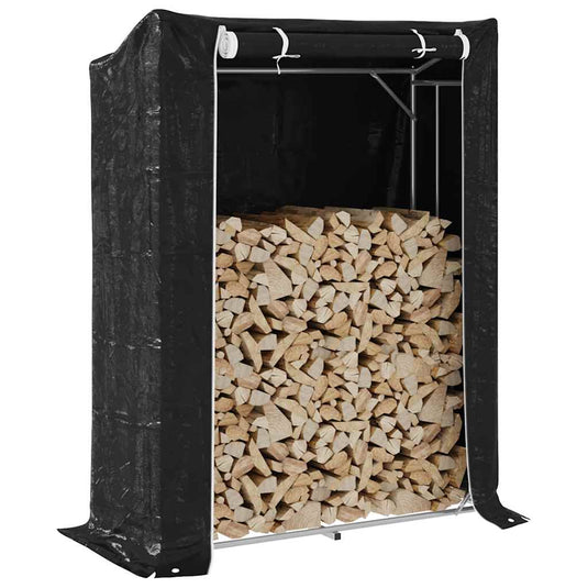 Vidaxl haardhoutrek met regenhoes 150x60x200 cm gegalvaniseerd staal