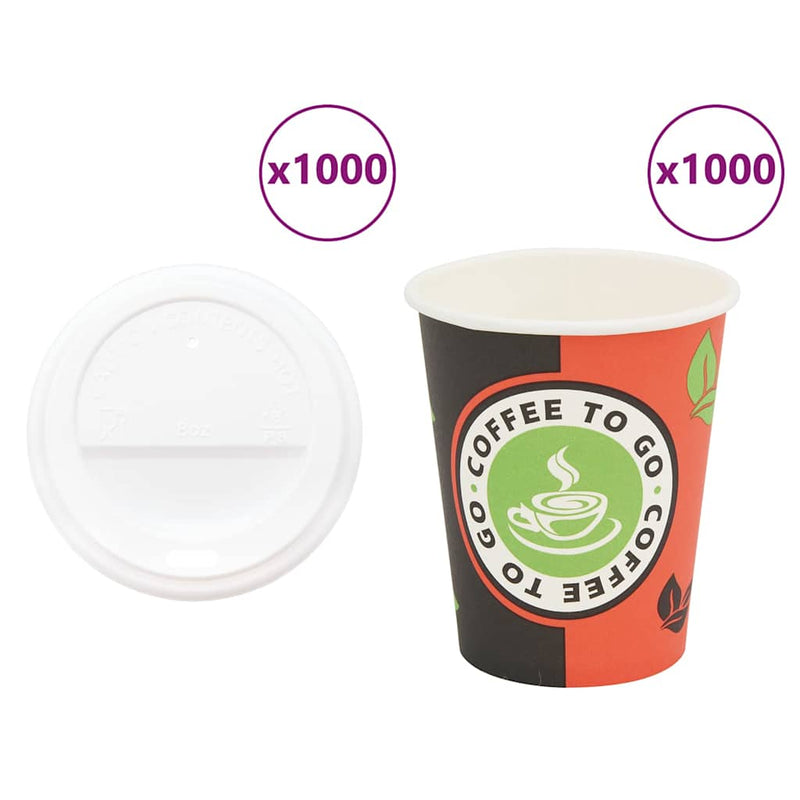 Afbeelding laden in galerijviewer, Vidaxl papieren koffiekopjes met deksel 1000 st 8oz 240 ml
