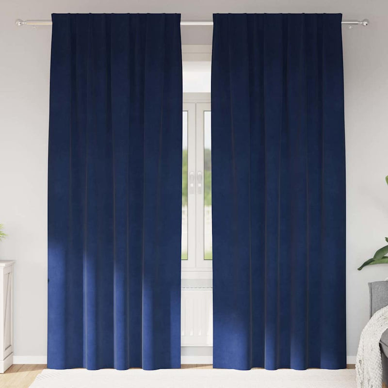 Afbeelding laden in galerijviewer, Vidaxl verduisterende gordijnen 2 pcs donkerblauw 140 x 245 cm fluweel
