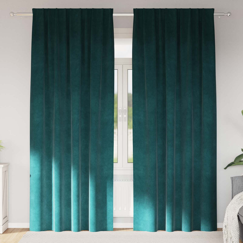 Afbeelding laden in galerijviewer, Vidaxl verduisterende gordijnen 2 pcs donkergroen 140 x 260 cm fluweel
