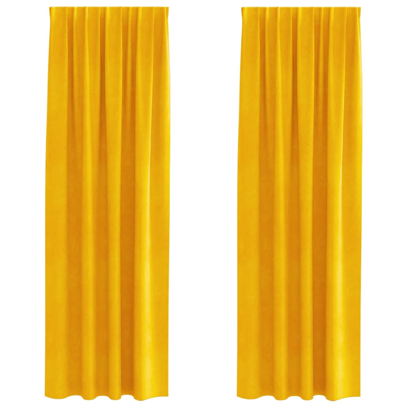 Afbeelding laden in galerijviewer, Vidaxl verduisterende gordijnen 2 pcs mosterdgeel 140 x 225 cm fluweel
