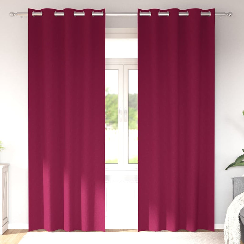 Afbeelding laden in galerijviewer, Vidaxl zwart-out gordijnen met ringen 2 pcs wijnrood 260 x 140 cm

