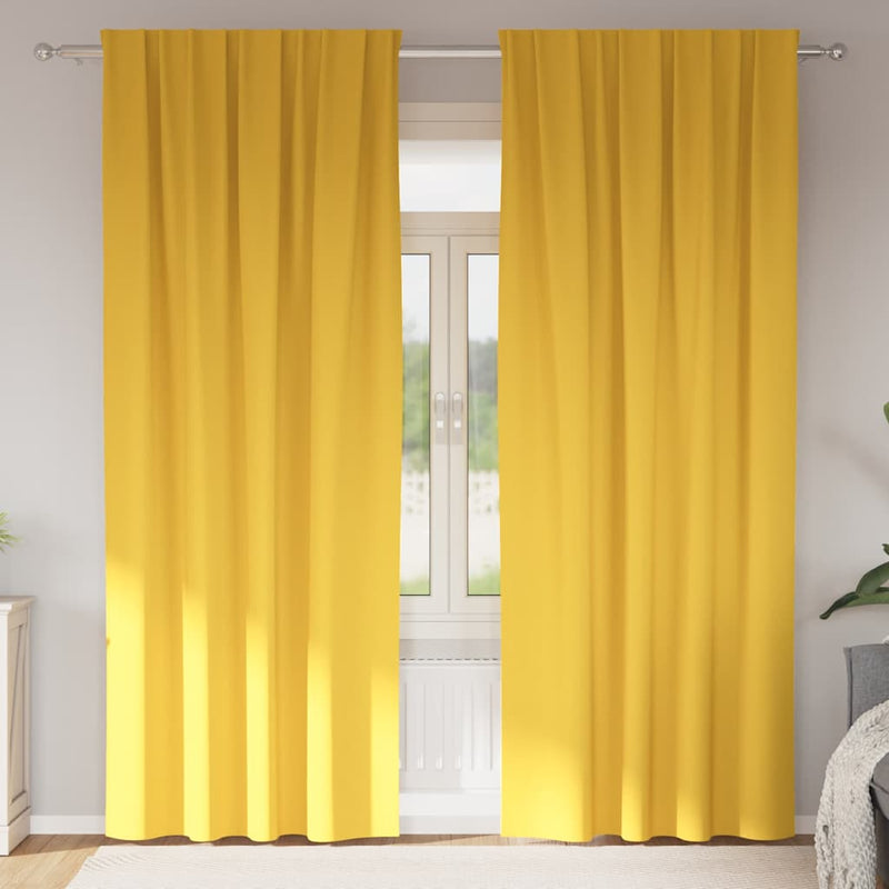 Afbeelding laden in galerijviewer, Vidaxl zwart-out gordijnen met ringen 2 pcs mosterdgeel 260 x 140 cm
