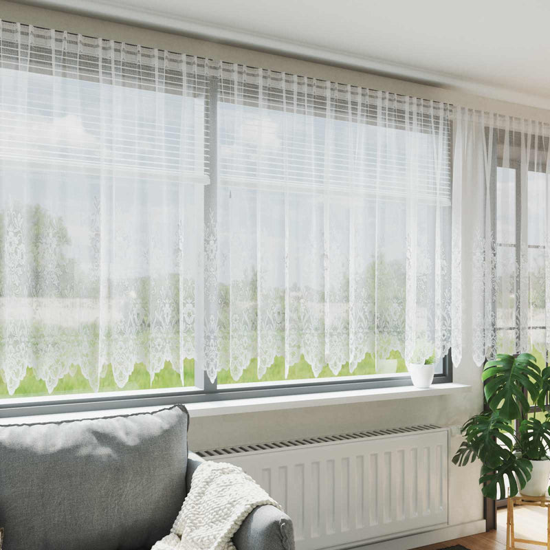 Afbeelding laden in galerijviewer, Vidaxl kantgordijn met gordijnen bloemen wit 180 x 600 cm polyester
