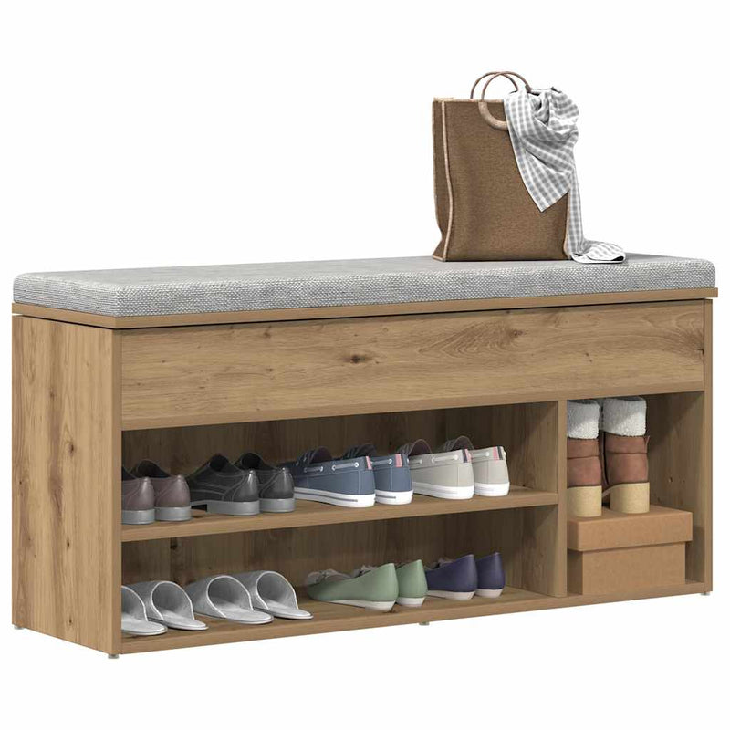 Afbeelding laden in galerijviewer, Vidaxl schoenenbank 102x30,5x45 cm bewerkt hout artisanaal eikenkleur
