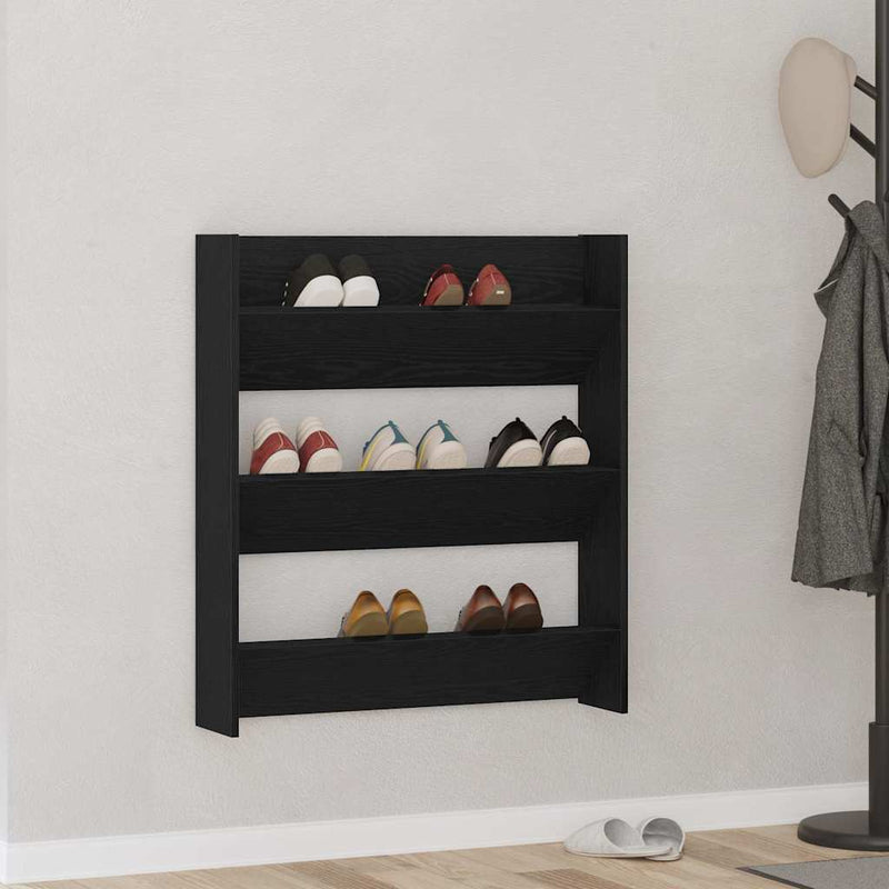 Afbeelding laden in galerijviewer, Vidaxl schoenenkast met plank zwart eiken 80 x 18 x 90 cm bewerkt hout
