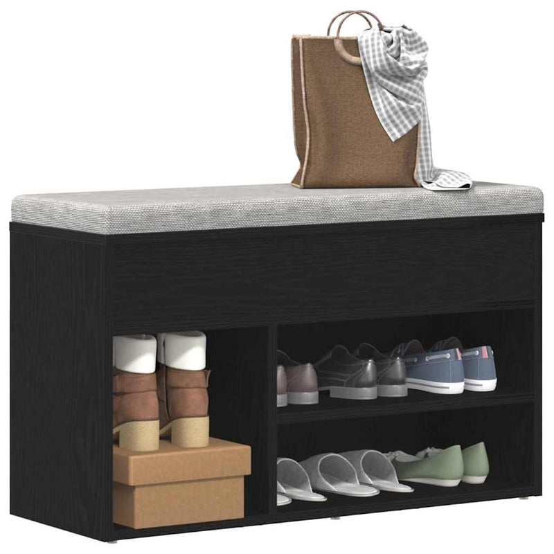 Afbeelding laden in galerijviewer, Vidaxl schoenenbank met plank zwart eiken 80 x 30 x 45 cm bewerkt hout
