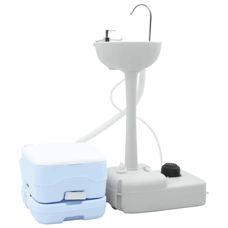 Afbeelding laden in galerijviewer, Vidaxl camping toilet set 2 st blauw en wit hogedichtheid polyethyleen

