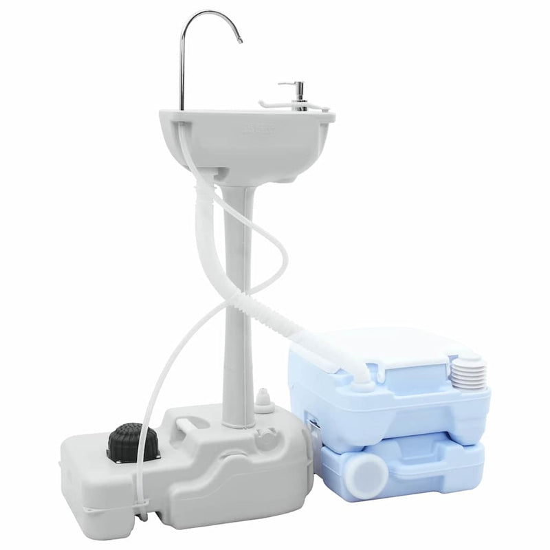 Afbeelding laden in galerijviewer, Vidaxl camping toilet set 2 st blauw en wit hogedichtheid polyethyleen
