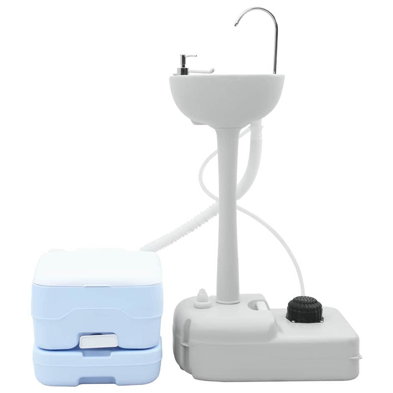 Afbeelding laden in galerijviewer, Vidaxl camping toilet set 2 st blauw en wit hogedichtheid polyethyleen
