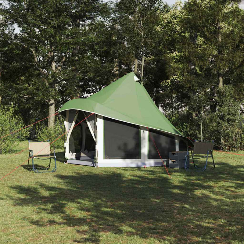 Afbeelding laden in galerijviewer, Vidaxl familie tipi tent tipi met dak groen 404 x 370 x 270 cm
