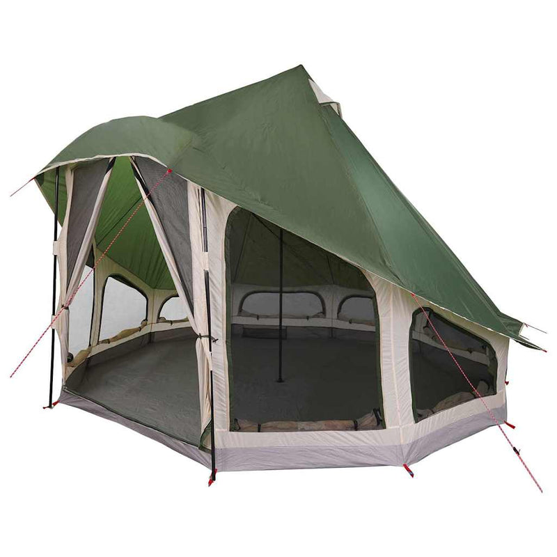 Afbeelding laden in galerijviewer, Vidaxl familie tipi tent tipi met dak groen 404 x 370 x 270 cm
