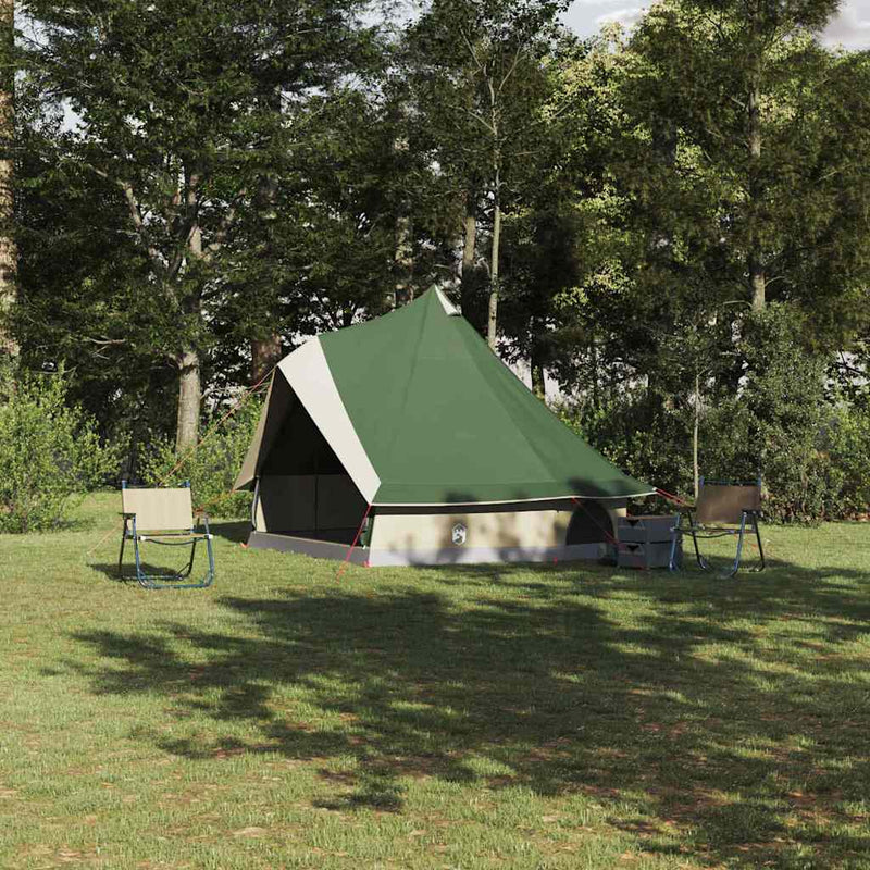 Afbeelding laden in galerijviewer, Vidaxl familie tipi tent tipi groen en beige 400 x 346 x 250 cm
