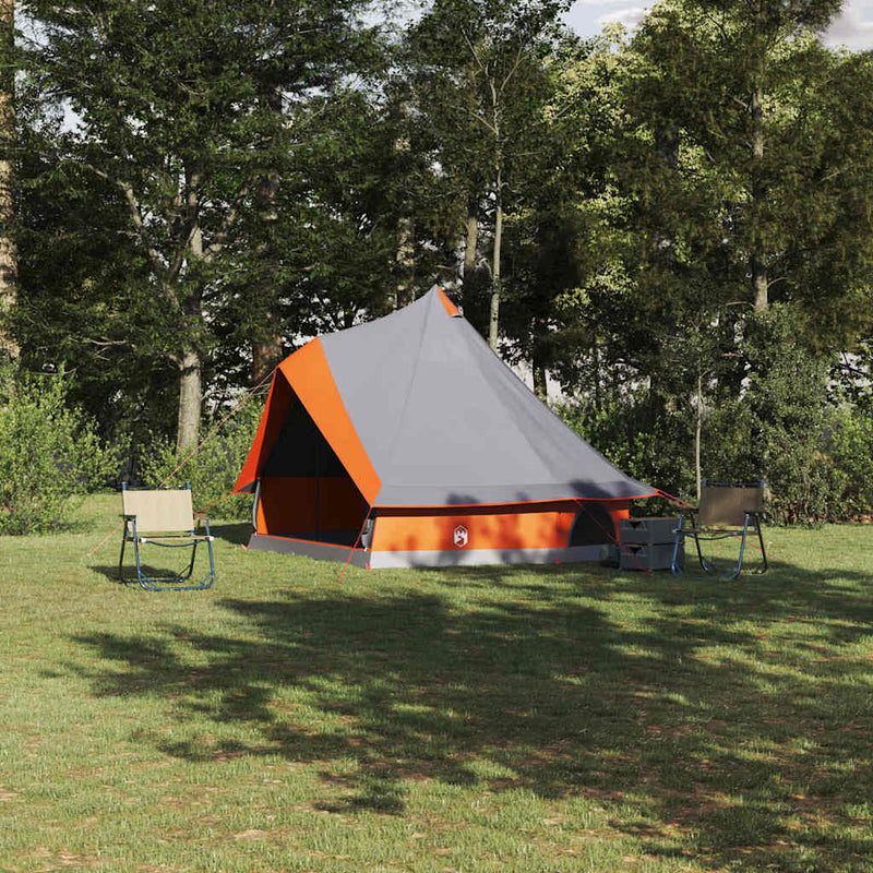 Afbeelding laden in galerijviewer, Vidaxl familie tipi tent tipi grijs en oranje 400 x 346 x 250 cm
