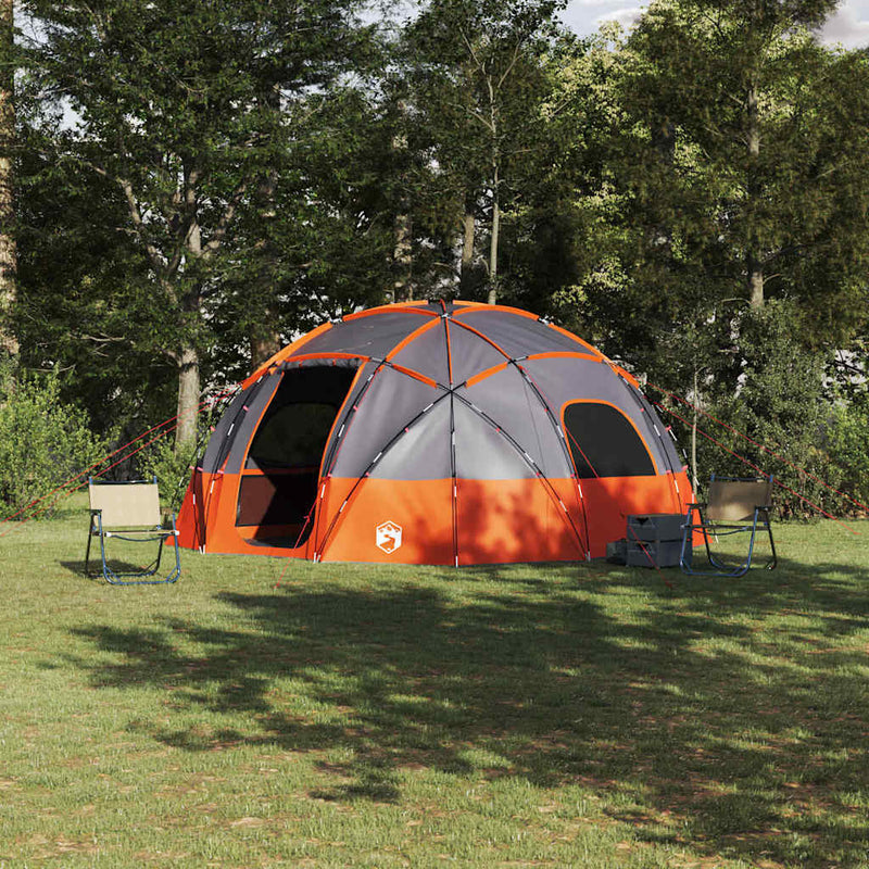 Afbeelding laden in galerijviewer, Vidaxl camping tent grijs en oranje 475 x 475 x 235 cm polyester
