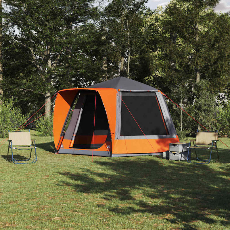 Afbeelding laden in galerijviewer, Vidaxl camping tent grijs en oranje 420 x 420 x 227 cm polyester
