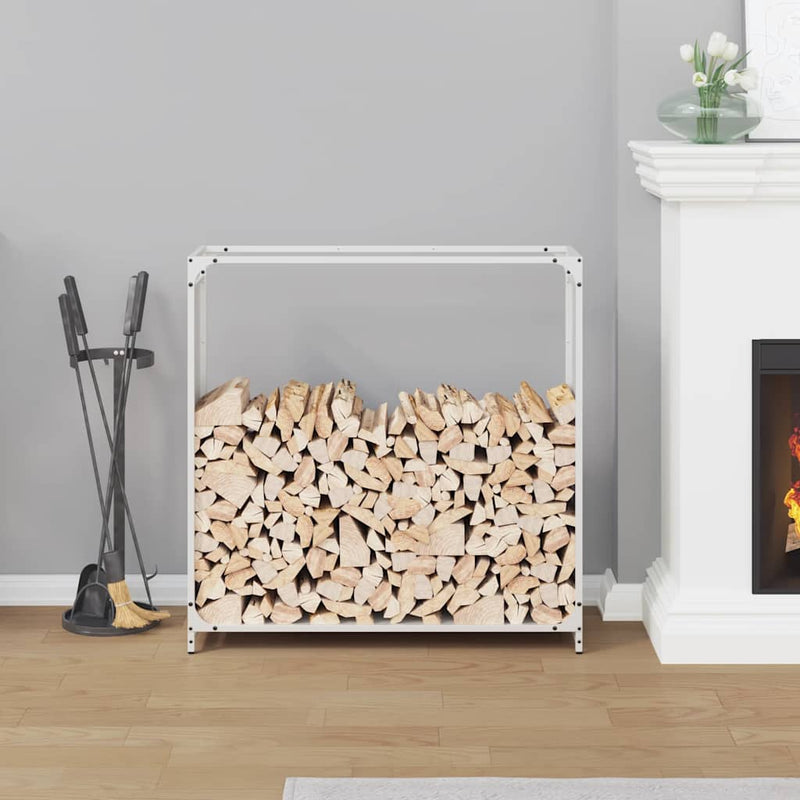 Afbeelding laden in galerijviewer, Vidaxl brandhoutrek 90x28x90 cm koudgewalst staal wit
