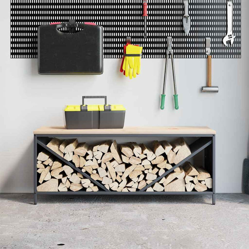 Afbeelding laden in galerijviewer, Vidaxl brandhoutrek met houten blad 100,5x35,5x40 cm antracietkleurig
