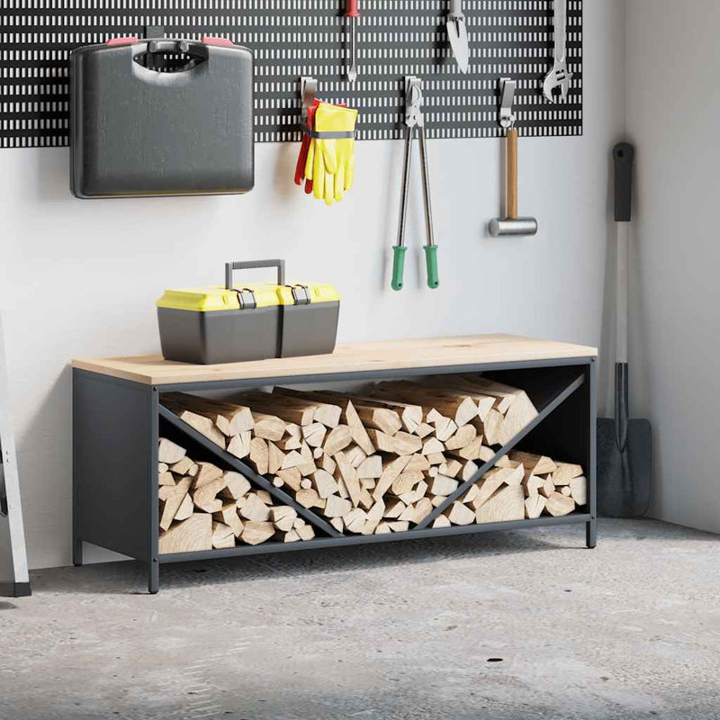 Afbeelding laden in galerijviewer, Vidaxl brandhoutrek met houten blad 100,5x35,5x40 cm antracietkleurig
