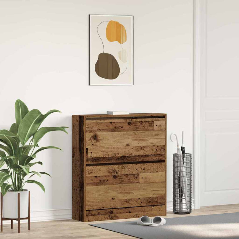 Afbeelding laden in galerijviewer, Vidaxl schoenenkast met plank oudhout 80 x 21 x 87,5 cm bewerkt hout
