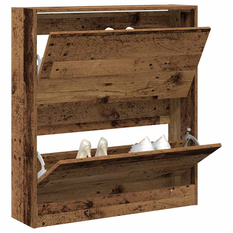 Afbeelding laden in galerijviewer, Vidaxl schoenenkast met plank oudhout 80 x 21 x 87,5 cm bewerkt hout
