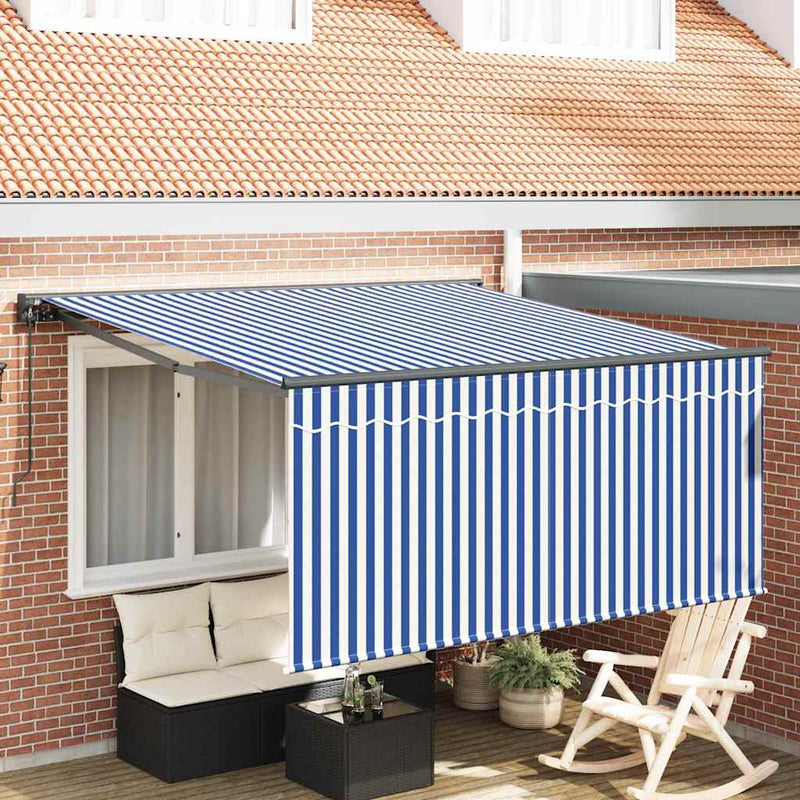 Afbeelding laden in galerijviewer, Vidaxl inklapbaar zonnescherm blauw en wit 300 x 250 cm
