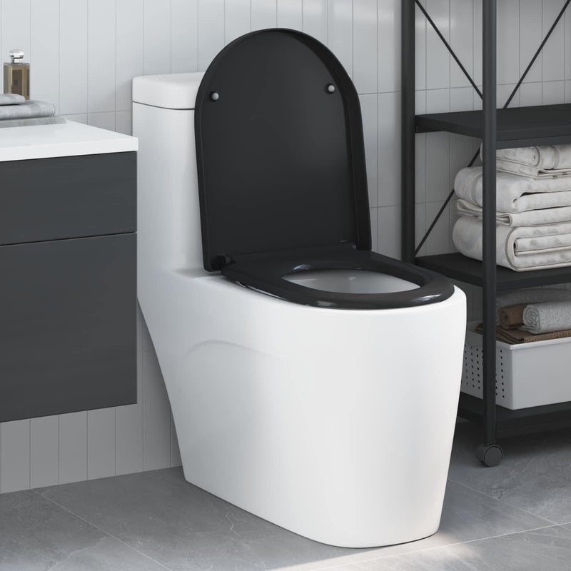 Afbeelding laden in galerijviewer, Vidaxl toiletzitting zwart 49 x 36 x 4 cm duroplast

