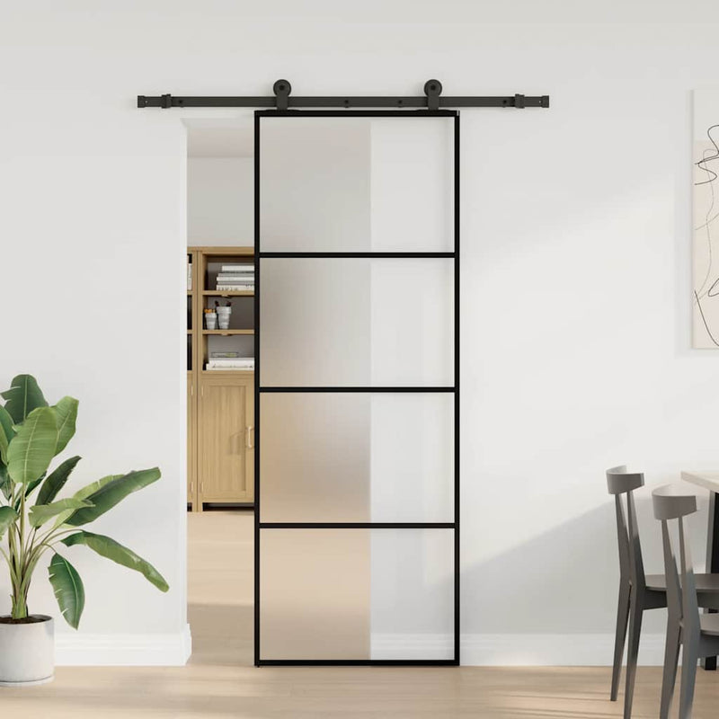 Afbeelding laden in galerijviewer, Vidaxl schuifdeur met beslag 76x205 cm esg-glas en aluminium
