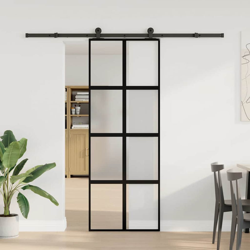 Afbeelding laden in galerijviewer, Vidaxl schuifdeur met beslag 76x205 cm gehard glas en aluminium
